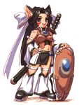  1girl animal_ears black_hair blue_eyes breasts hisahiko long_hair medium_breasts shield solo sword weapon 