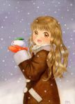  1girl blonde_hair coat efira gloves snow snow_bunny snowing solo 