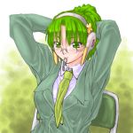  dd_(ijigendd) formal glasses green_eyes green_hair homeko lowres mouth_hold os-tan ponytail suit xp_home-tan xphome 