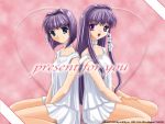  2girls choker clannad fujibayashi_kyou fujibayashi_ryou lingerie multiple_girls nightgown purple_hair siblings sisters twins underwear wallpaper 