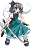  1girl d.a dress female hitodama katana konpaku_youmu konpaku_youmu_(ghost) solo sword touhou weapon 