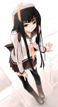  1girl akata_itsuki beret black_hair glasses hat original school_uniform serafuku solo thigh-highs 