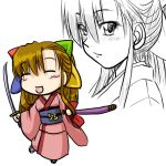  95-tan chibi dd_(ijigendd) japanese_clothes katana lowres monochrome os-tan sketch sword weapon 