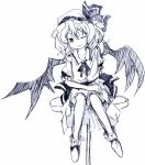  1girl blue female monochrome remilia_scarlet sakusakumonoka sitting sketch solo touhou 