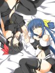 2girls alternate_color arc_system_works blue_hair dizzy dual_persona guilty_gear lowres lying multiple_girls on_back on_side palette_swap red_eyes sleeping thigh-highs wings 