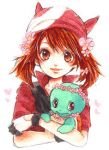  00s 1girl bandanna brown_eyes brown_hair clothed_pokemon flower flower_necklace hair_flower hair_ornament haruka_(pokemon) head_wreath jewelry lowres necklace nintendo odamaki_sapphire pokemon pokemon_(game) pokemon_rse simple_background smile squirtle white_background 