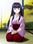  1girl aoyama_motoko black_hair d-ten hakama hime_cut japanese_clothes long_hair love_hina miko seiza sitting solo tatami 