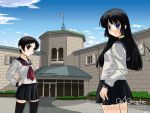  2girls gagraphic minazuki_futago multiple_girls school_uniform serafuku thigh-highs wallpaper 