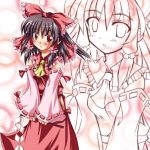  1girl :o black_hair blush bow detached_sleeves dress female hair_bow hair_tubes hakurei_reimu long_sleeves looking_at_viewer parted_lips ponytail red_bow red_dress red_eyes ribbon-trimmed_sleeves ribbon_trim sidelocks solo tokiniwa touhou wide_sleeves zoom_layer 
