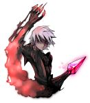  1boy 4hands brown_eyes claws expressionless fire flame glowing grey_hair looking_at_viewer male_focus odin_sphere oswald shaded_face shadow_knight solo spikes upper_body white_background 