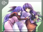  00s 2girls breasts cape gunner-l hug huge_breasts multiple_girls purple_hair raquel_casull ribbon scrapped_princess zefiris 