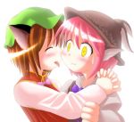  2girls animal_ears blush cat_ears chen des female hat hug licking multiple_girls mystia_lorelei sweat tongue touhou yuri 