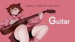  1girl acoustic_guitar animal_ears bike_shorts cat_ears guitar highres instrument monochrome pani_poni_dash! pink school_uniform serafuku serizawa_akane shorts_under_skirt solo 