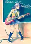 black_hair brown_eyes chalkboard classroom guitar instrument osamu school_uniform serafuku short_hair 