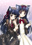  2girls animal_ears cat_ears chimaro multiple_girls original ribbon snow snowflakes snowing 