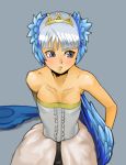  1girl bangs bare_shoulders breasts cleavage collarbone don_michael dress gwendolyn odin_sphere silver_hair solo strapless strapless_dress tiara valkyrie 