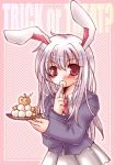  1girl animal_ears dango female food halloween rabbit_ears reisen_udongein_inaba solo touhou trick_or_treat wagashi yoroi_nau 