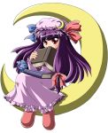  1girl book d.a dress female full_body long_hair moon patchouli_knowledge red_eyes simple_background solo touhou 