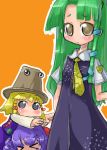  &gt;_&lt; 3girls blonde_hair chibi closed_eyes female frog frog_hair_ornament green_hair hair_ornament hat kochiya_sanae long_hair moriya_suwako multiple_girls necktie purple_hair pyonta short_hair symbol-shaped_pupils tao tao_(kadoya) touhou yasaka_kanako 