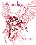  1girl angelg banpresto breasts hisahiko mecha_musume monochrome solo super_robot_wars wings 
