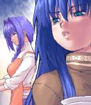  2girls apron blue_hair hair_intakes kanon lowres minase_akiko minase_nayuki mother_and_daughter multiple_girls oekaki parted_lips purple_hair zen 