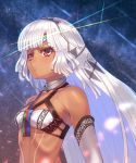  1girl attila_(fate/grand_order) bare_shoulders breasts dark_skin fate/grand_order fate_(series) highres kaina_(tsubasakuronikuru) long_hair parted_lips red_eyes silver_hair small_breasts solo tattoo upper_body veil 