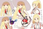  2girls backpack bag blonde_hair braid cosmog dress duffel_bag female_protagonist_(pokemon_sm) green_eyes hat lillie_(pokemon) long_hair multiple_girls open_mouth pokemon pokemon_(game) pokemon_sm ponytail pout see-through sleeveless sleeveless_dress sun_hat twin_braids unaunapo813 white_dress white_hat 