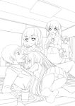  2boys 3girls all_fours fujiwara_(shny) fujiwara_(suzumiya_haruhi) harem kyon long_hair monochrome multiple_boys multiple_girls panties pantyshot sasaki sasaki_(suzumiya_haruhi) skirt suou_kuyou suzumiya_haruhi_no_yuuutsu tachibana_kyouko underwear very_long_hair yuuji 