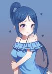  blue_hair blush dress long_hair love_live!_sunshine!! matsuura_kanan ponytail purple_eyes 