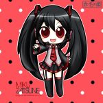  black_hair boots chibi hand_out headphones necktie open_mouth red_eyes simple_background skirt sleeves smile tagme thigh_highs vocaloid zatsune_miku 