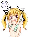 1girl blonde_hair camisole fang lingerie panties ribbon solo underwear 