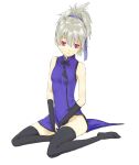  1girl china_dress chinese_clothes darker_than_black dress duplicate flat_chest gloves no_panties purple_dress silver_hair solo thigh-highs u_(the_unko) violet_eyes yin 