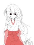  1girl hakama hanyuu higurashi_no_naku_koro_ni japanese_clothes monochrome red red_hakama sketch solo spot_color yamamoto_enji 
