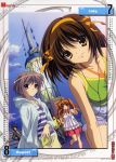  2boys 3girls absurdres asahina_mikuru beads book calendar casual highres ikeda_kazumi jewelry looking_at_viewer multiple_boys multiple_girls nagato_yuki necklace official_art scan suzumiya_haruhi suzumiya_haruhi_no_yuuutsu 