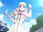  1girl blonde_hair dress game_cg happoubi_jin long_hair resort_boin sky solo tagme tsukushino_mitsugu 