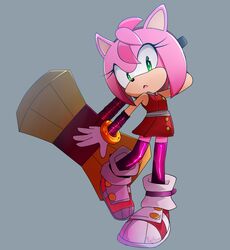  amy_rose dress fanart green_eyes hammer headband pink_hair sonic_boom tagme thigh_highs 