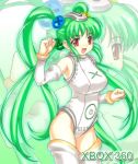  1girl green_hair long_hair microsoft personification potato_house quad_tails red_eyes solo xbox_360 xbox_360-tan 