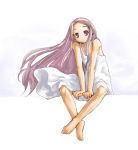  1girl barefoot dress feet hair_ornament hairclip kakizaki_misa kasuga_yukihito long_hair mahou_sensei_negima! purple_hair sitting smile solo violet_eyes 