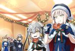  4girls armor armored_dress blonde_hair eating fate/apocrypha fate/grand_order fate_(series) flag food green_eyes hat headpiece holding jeanne_alter jeanne_alter_(santa_lily)_(fate) jeanne_d&#039;arc long_hair multiple_girls ruler_(fate/apocrypha) saber saber_alter santa_alter santa_costume santa_hat short_hair smile yellow_eyes 