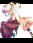  absurdres black_bow blonde_hair bow eyelashes fate_(series) hair_bow high_heels highres japanese_clothes long_hair looking_to_the_side ponytail rolua sakura_saber wide_sleeves yellow_eyes 