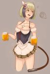  /\/\/\ 1girl :d alcohol apron bare_shoulders beer beer_mug blue_hair breasts choker cleavage collarbone corset cropped_legs demstouts detached_sleeves dimension_w frilled_sleeves frills green_eyes green_hair green_skirt grey_background halterneck head_tilt highres looking_to_the_side medium_breasts multicolored_hair open_mouth pleated_skirt puffy_short_sleeves puffy_sleeves ribbon-trimmed_clothes ribbon-trimmed_collar ribbon_trim short_hair short_sleeves simple_background sketch skirt smile solo speech_bubble streaked_hair tail turning_head two-tone_hair waist_apron waitress yurizaki_mira 
