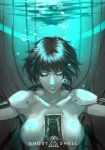  1girl absurdres android black_hair breasts closed_eyes female ghost_in_the_shell gradient gradient_background highres kusanagi_motoko reroi short_hair solo submerged underwater upper_body 