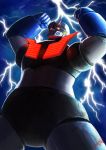  absurdres clenched_hands glowing highres jeetdoh lightning mazinger_z mazinger_z_(mecha) mecha outstretched_arms pilder realistic science_fiction signature super_robot 