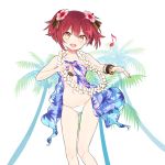  1girl artist_request bikini cowboy_shot flower flower_necklace hair_flower hair_ornament hula jewelry looking_at_viewer musical_note nail_polish navel necklace open_mouth palm_tree redhead round_teeth short_hair solo swimsuit teeth transparent_background tree two_side_up uchi_no_hime-sama_ga_ichiban_kawaii white_bikini white_swimsuit yellow_eyes 