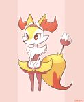  apron braixen commentary feather_duster heart heart_eyes highres kaiponi maid maid_apron maid_headdress no_humans outline pink_background pokemon red_eyes simple_background white_outline 