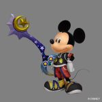  1boy 3d black_eyes black_shirt creature disney full_body game_model gloves grey_background keyblade kingdom_hearts kingdom_hearts_0.2_birth_by_sleep_-a_fragmentary_passage- male_focus mickey_mouse no_humans official_art red_shorts shirt shoes shorts simple_background smile solo tail watermark white_gloves yellow_shoes 