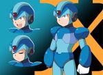  1boy android anime_coloring arm_cannon clenched_hand closed_eyes gradient gradient_background green_eyes helmet male_focus open_mouth rockman rockman_x solo weapon x_(rockman) yume_yoroi 