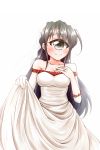  1girl ai_(monster_musume) akahito_(kemoyuru) bare_shoulders black_eyes black_hair bridal_veil collarbone cowboy_shot dress hand_on_own_chest highres jewelry long_hair monster_girl monster_musume_no_iru_nichijou monster_musume_no_iru_nichijou_online ring simple_background smile solo veil wedding_dress wedding_ring white_background 