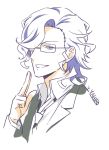  1boy glasses loose_necktie magic male_focus necktie onmyouji ootomo_jin partially_colored solo tokyo_ravens upper_body white_background yahiro_yuuko 