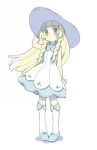  1girl blonde_hair braid dress female full_body green_eyes hat ihushi732 lillie_(pokemon) long_hair pokemon pokemon_(game) pokemon_sm simple_background solo sun_hat twin_braids white_background 